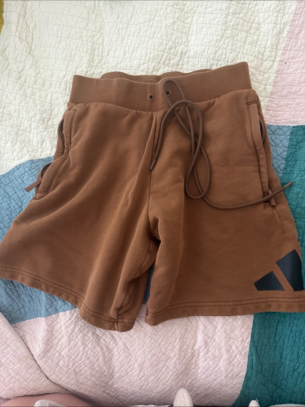 Kids Tan Drawstring Sweatpants with Black Graphic